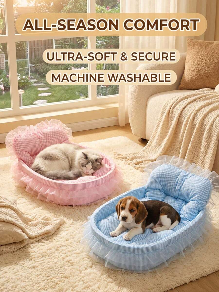 Multicolor four seasons pet bed with 100% polyester fabric and padding for cats and small dogs up to 6kg.