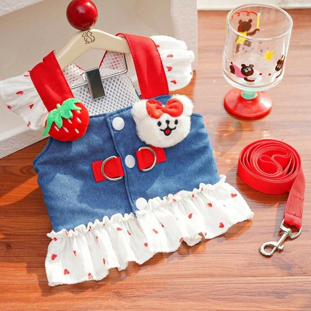 Multicolor Christmas pattern polyester pet harness dress for dogs and cats, designed for small pets such as Teddy, Bichon, French Bulldog, and Schnauzer.