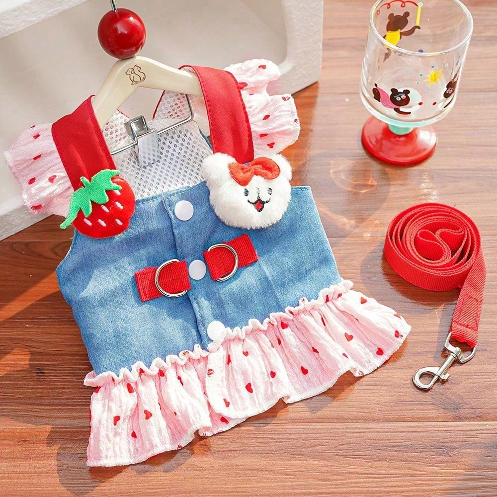 Multicolor Christmas pattern polyester pet harness dress for dogs and cats, designed for small pets such as Teddy, Bichon, French Bulldog, and Schnauzer.