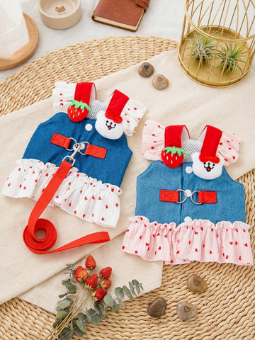 Multicolor Christmas pattern polyester pet harness dress for dogs and cats, designed for small pets such as Teddy, Bichon, French Bulldog, and Schnauzer.