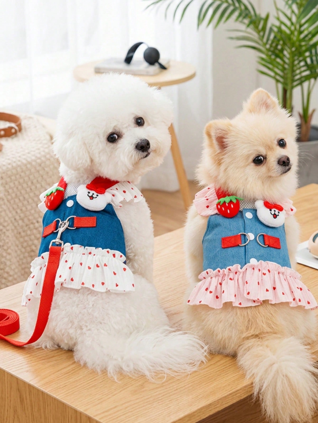 Multicolor Christmas pattern polyester pet harness dress for dogs and cats, designed for small pets such as Teddy, Bichon, French Bulldog, and Schnauzer.