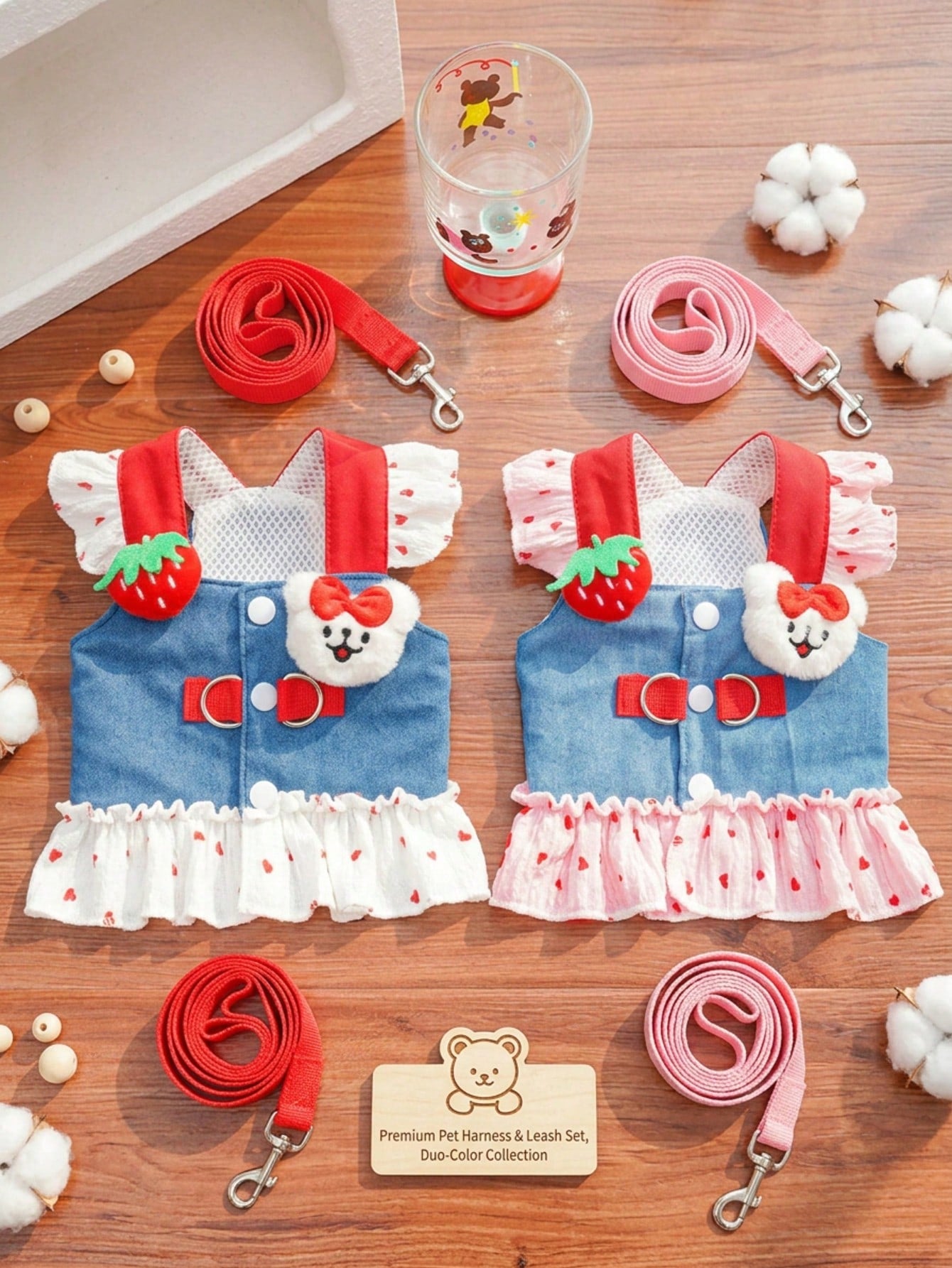 Multicolor Christmas pattern polyester pet harness dress for dogs and cats, designed for small pets such as Teddy, Bichon, French Bulldog, and Schnauzer.