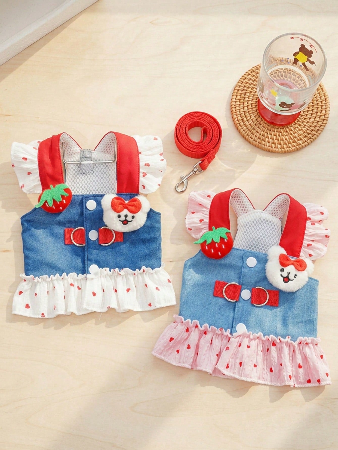 Multicolor Christmas pattern polyester pet harness dress for dogs and cats, designed for small pets such as Teddy, Bichon, French Bulldog, and Schnauzer.