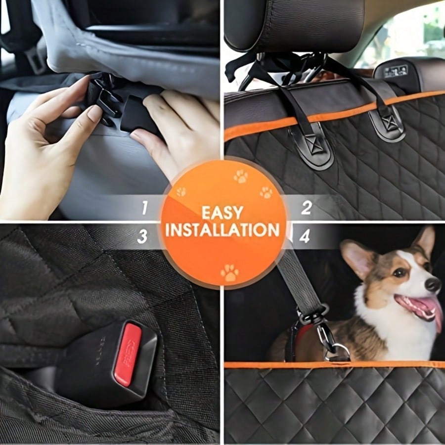 LocalDog Car Seat Cover For Back Seat, Waterproof Seat Protector Scratchproof Pet Hammock With 4 Pockets Side Flaps, Washable Non-Slip Rear Seat Protection For Cars Trucks And SUVs