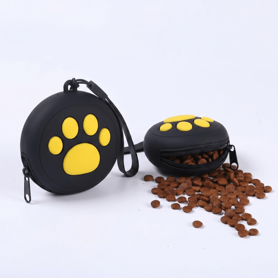 Cute Paw Print Silicone Pet Training Bag, Portable Dog Treat Pouch, Lightweight Waterproof Durable Easy-Clean Round Pet Snack Bag, Suitable For Pet Food