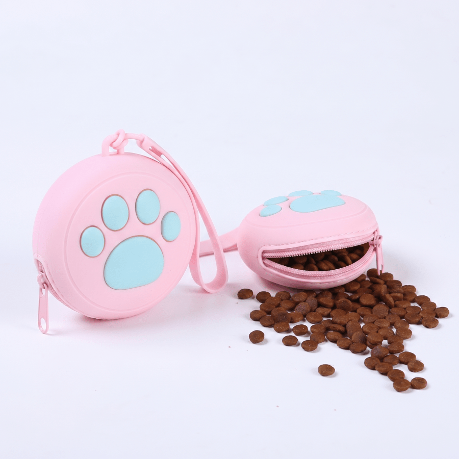 Cute Paw Print Silicone Pet Training Bag, Portable Dog Treat Pouch, Lightweight Waterproof Durable Easy-Clean Round Pet Snack Bag, Suitable For Pet Food