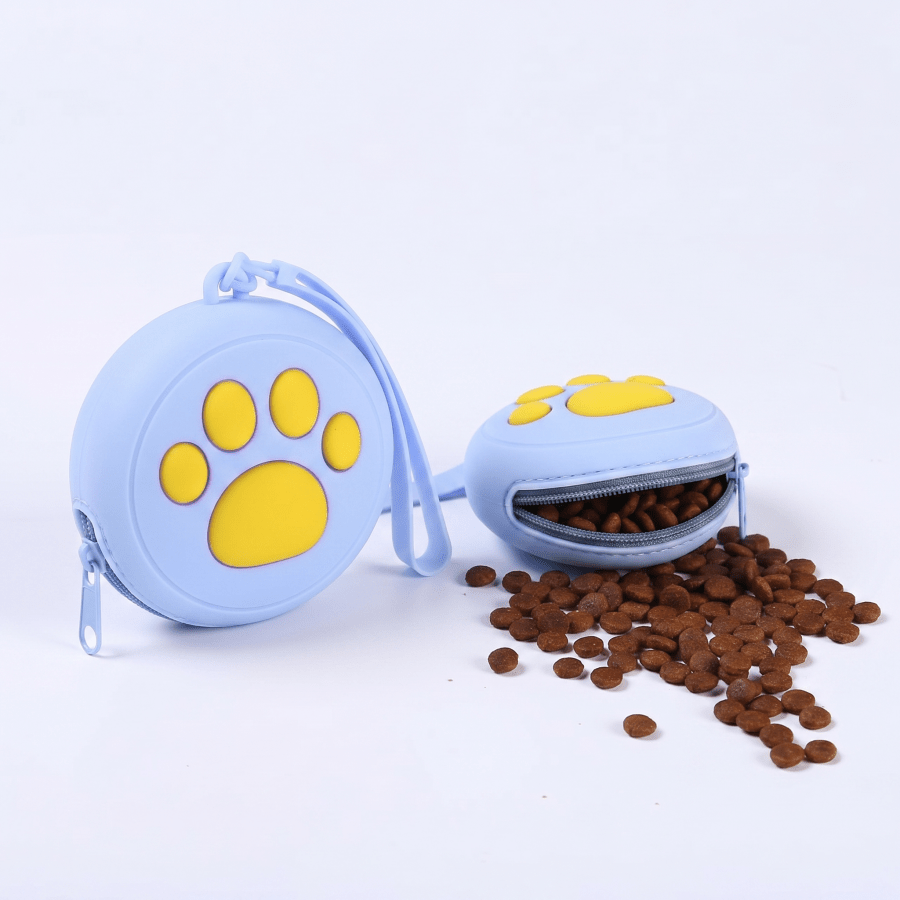 Cute Paw Print Silicone Pet Training Bag, Portable Dog Treat Pouch, Lightweight Waterproof Durable Easy-Clean Round Pet Snack Bag, Suitable For Pet Food