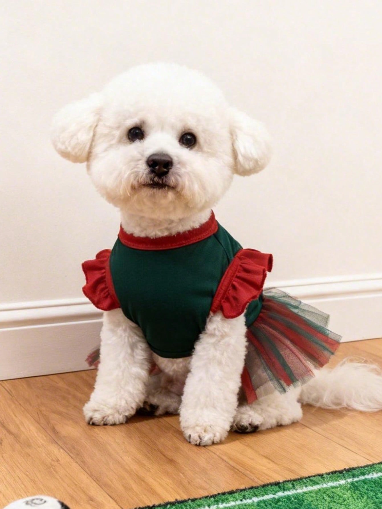 1pc Mexico Team Cheerleader MEXICO Letter Print Ruffle Sleeve Colorblock Mesh Dress, Suitable For Chihuahua & Small Dogs, Indoor & Outdoor