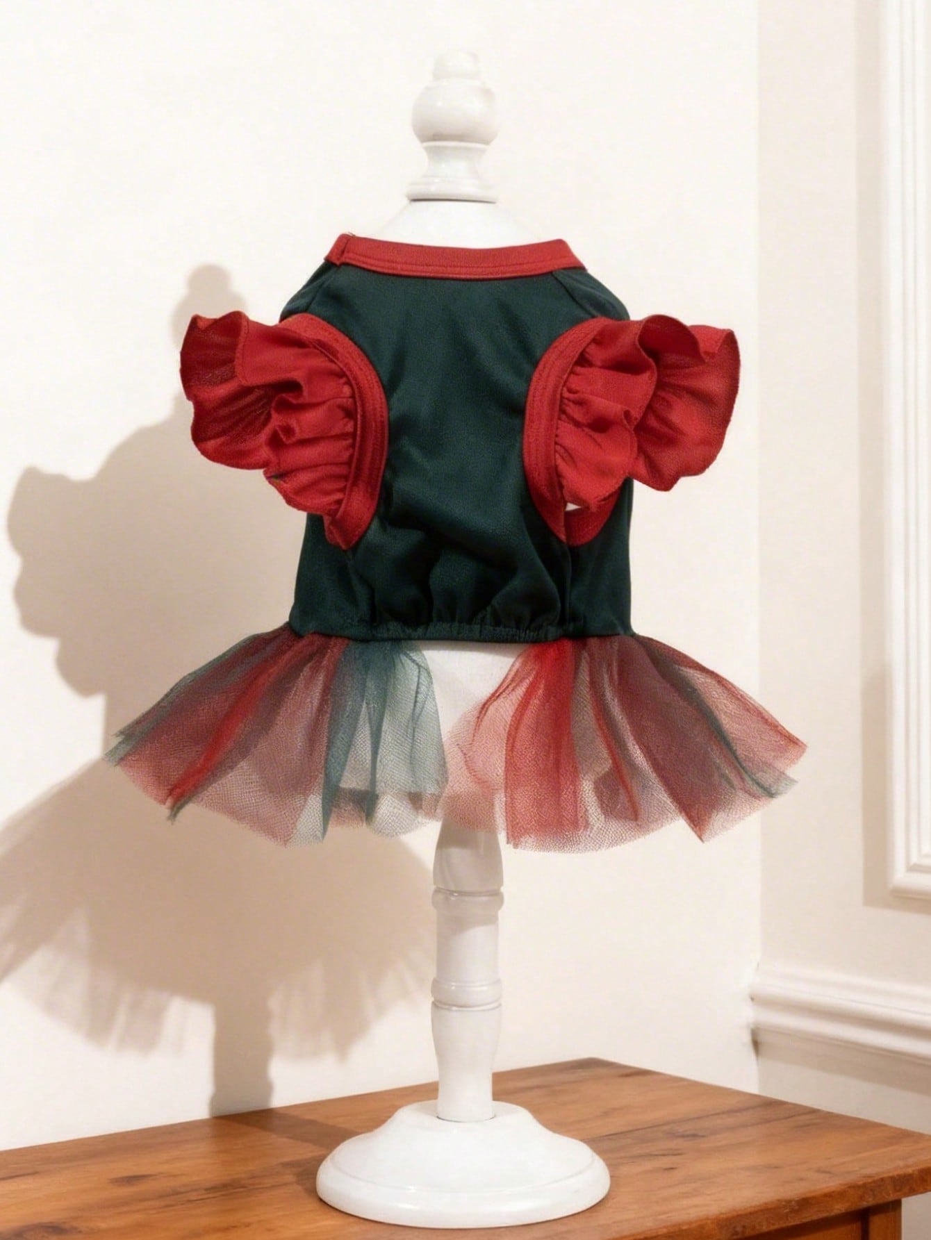 1pc Mexico Team Cheerleader MEXICO Letter Print Ruffle Sleeve Colorblock Mesh Dress, Suitable For Chihuahua & Small Dogs, Indoor & Outdoor