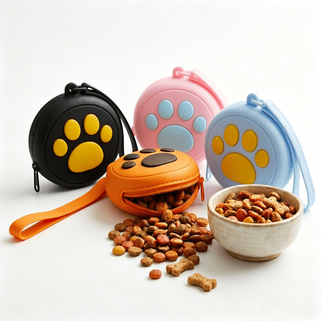 Cute Paw Print Silicone Pet Training Bag, Portable Dog Treat Pouch, Lightweight Waterproof Durable Easy-Clean Round Pet Snack Bag, Suitable For Pet Food