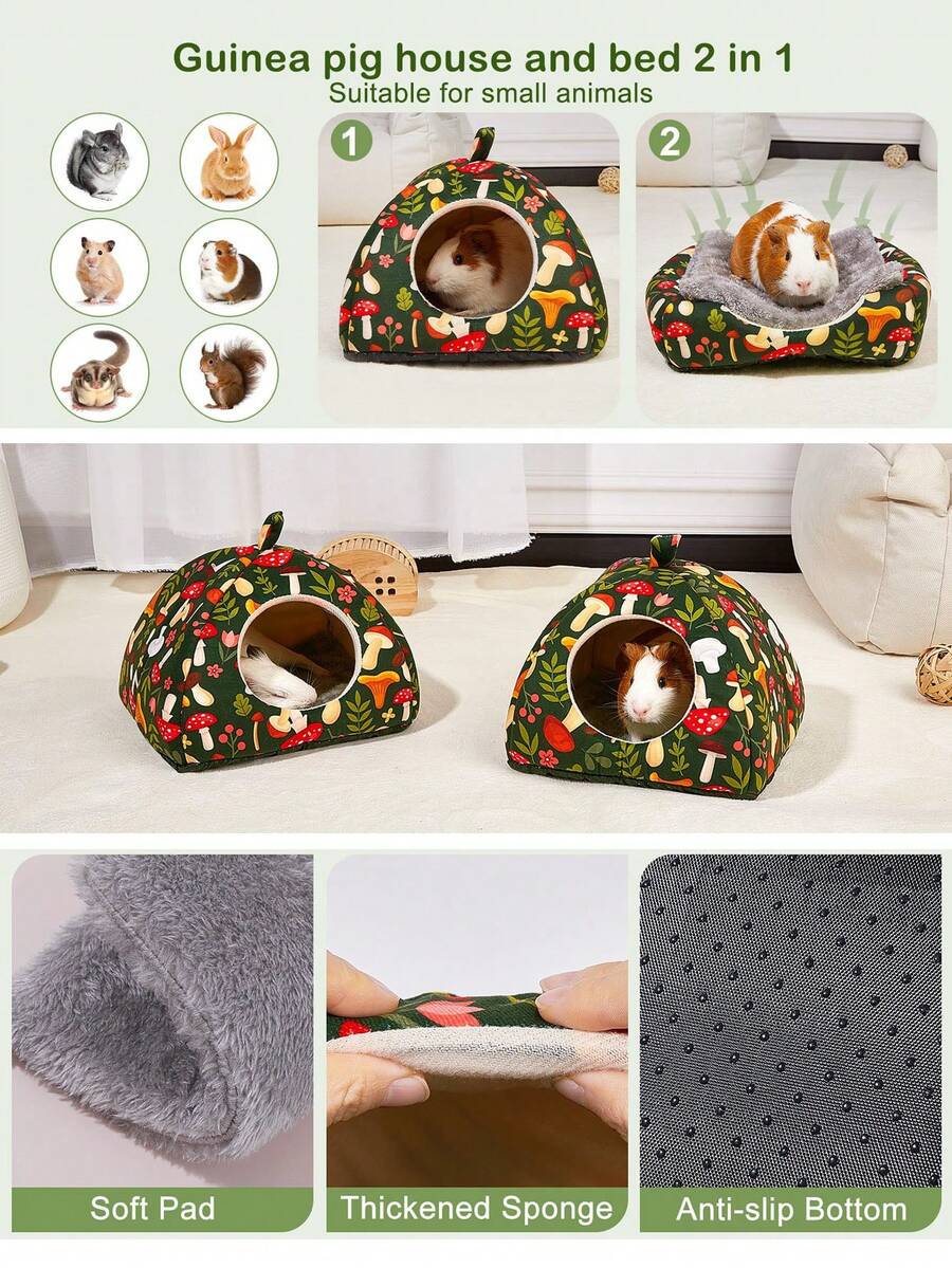 Pink strawberry pattern hamster bed hideaway nest made of soft polyester for small pets.