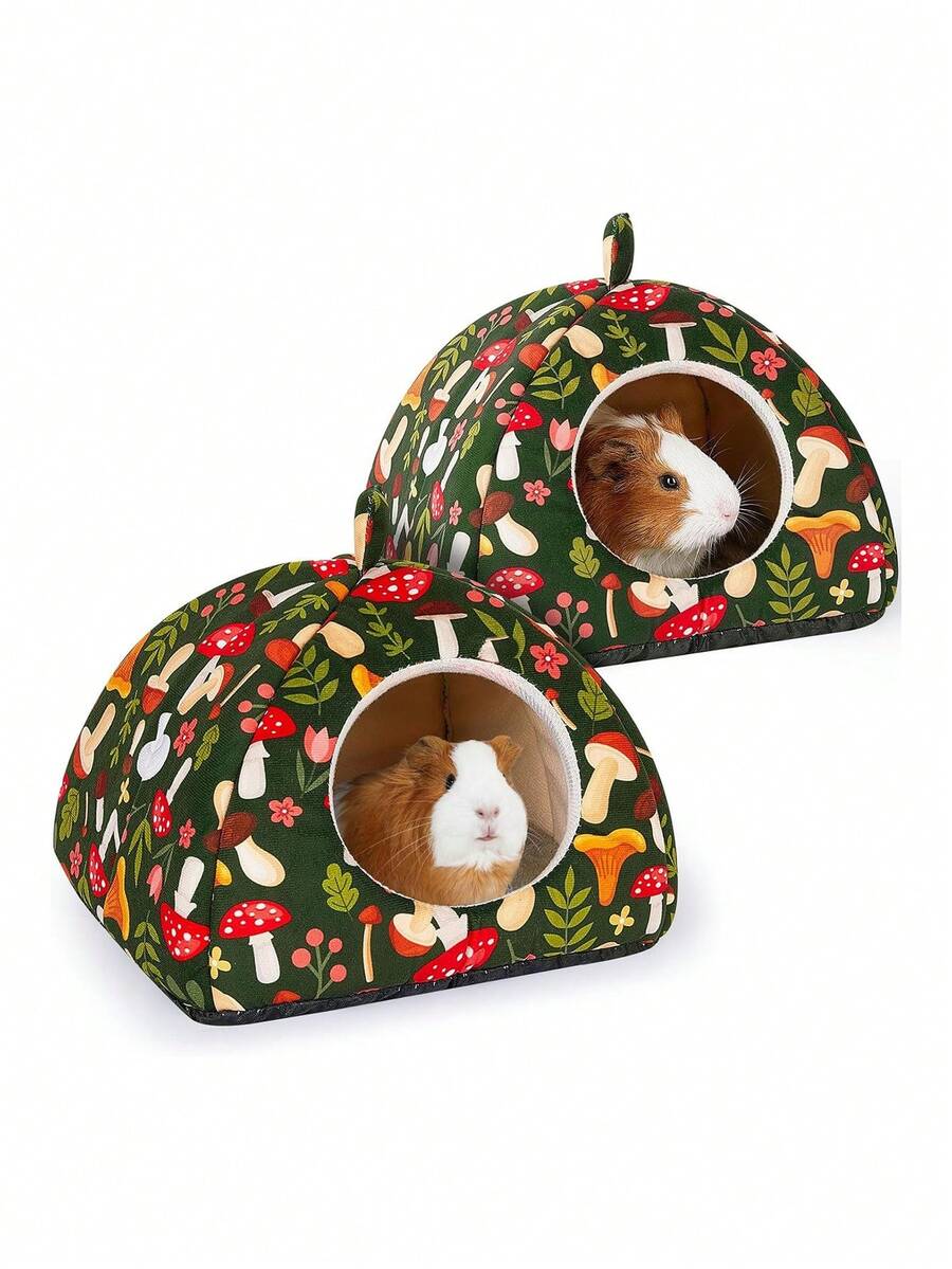 Pink strawberry pattern hamster bed hideaway nest made of soft polyester for small pets.