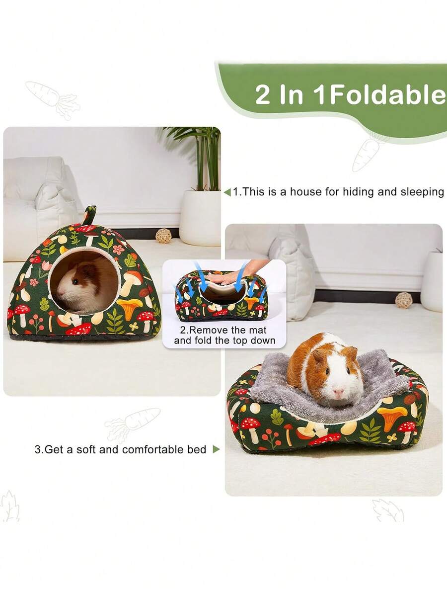 Pink strawberry pattern hamster bed hideaway nest made of soft polyester for small pets.