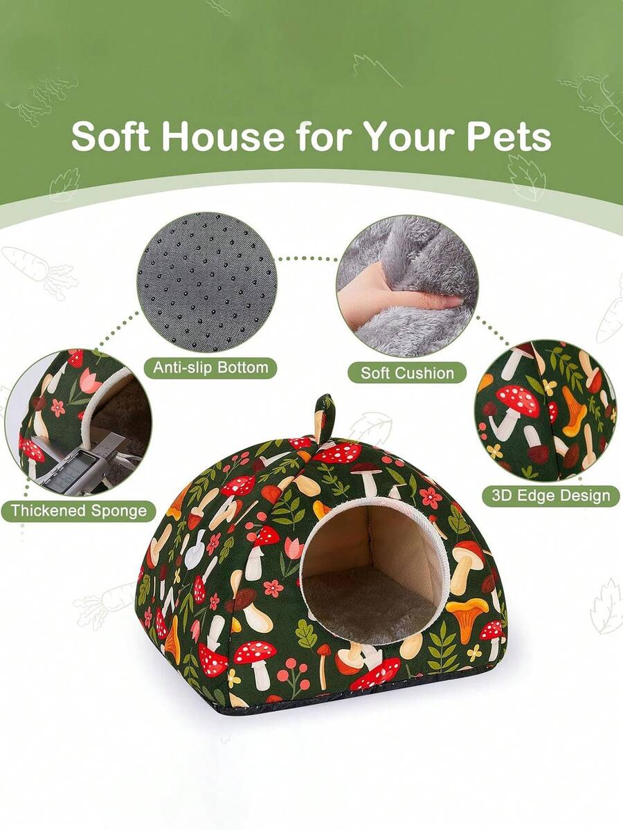 Pink strawberry pattern hamster bed hideaway nest made of soft polyester for small pets.