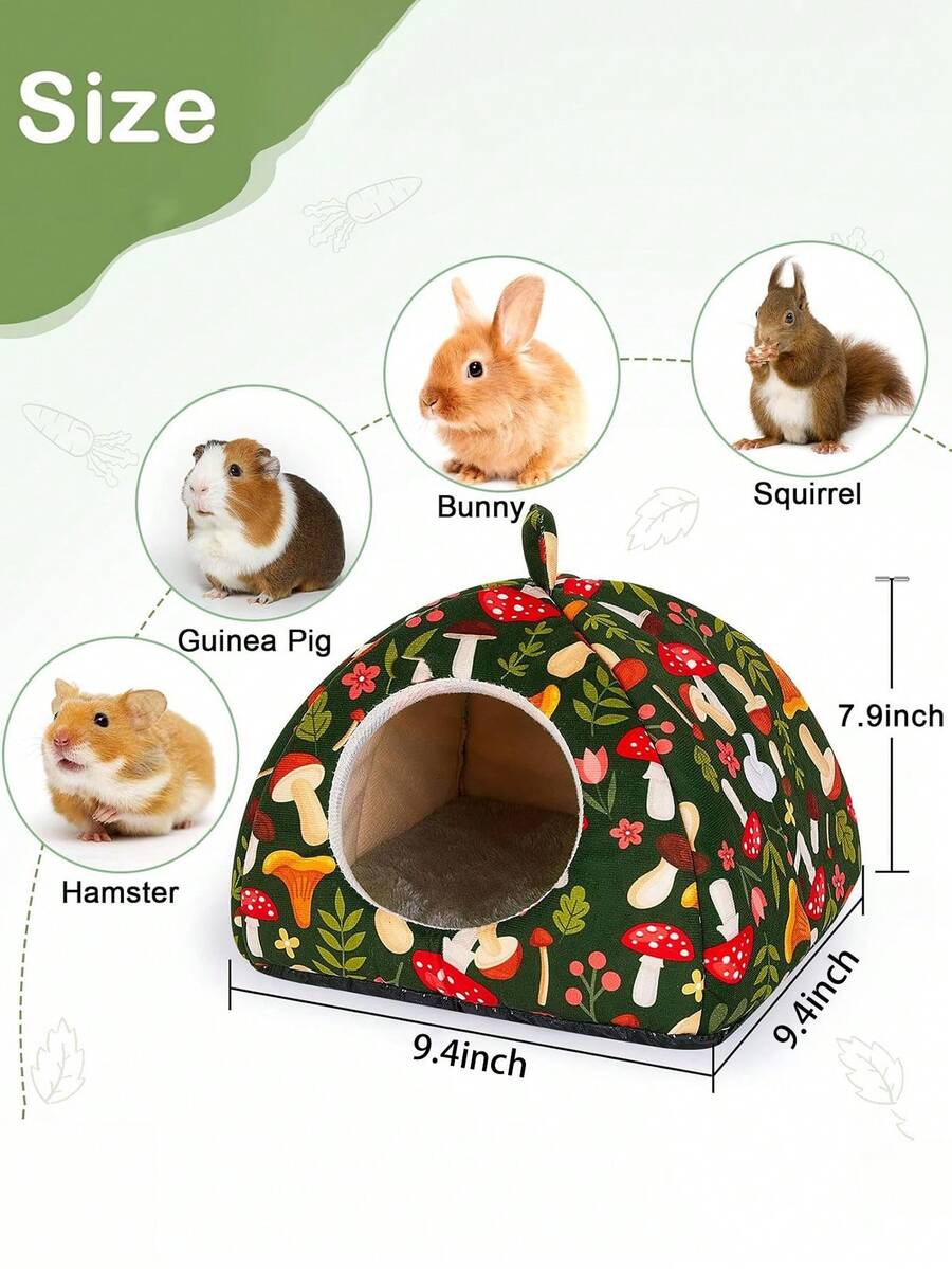 Pink strawberry pattern hamster bed hideaway nest made of soft polyester for small pets.