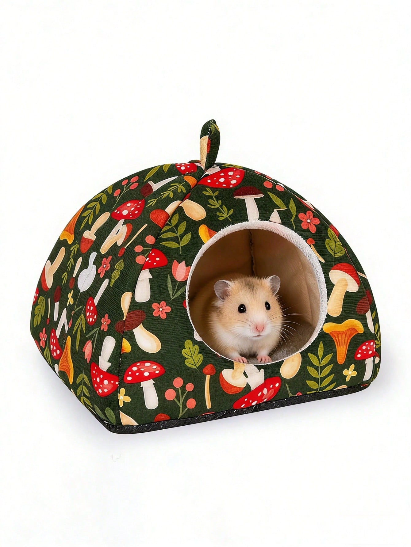 Pink strawberry pattern hamster bed hideaway nest made of soft polyester for small pets.