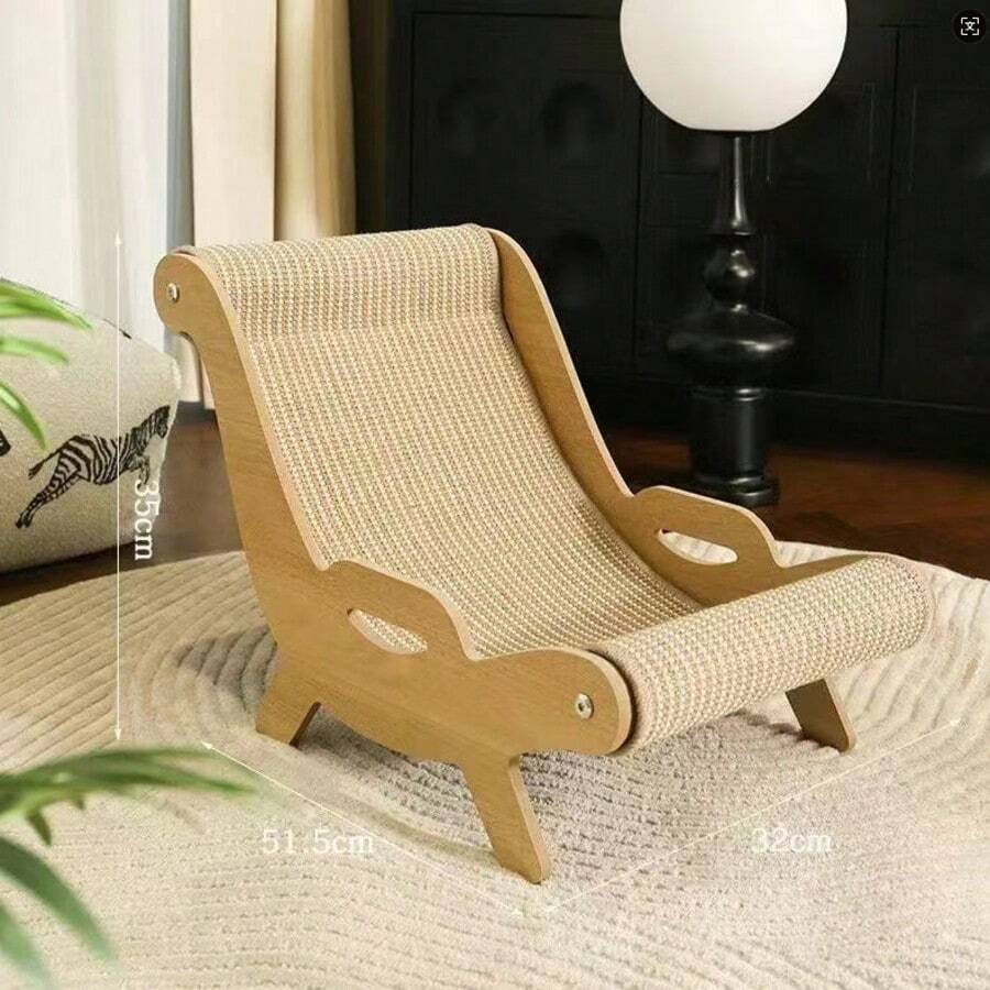 2-in-1 wooden cat scratcher lounge chair with natural sisal scratching surface for indoor cats