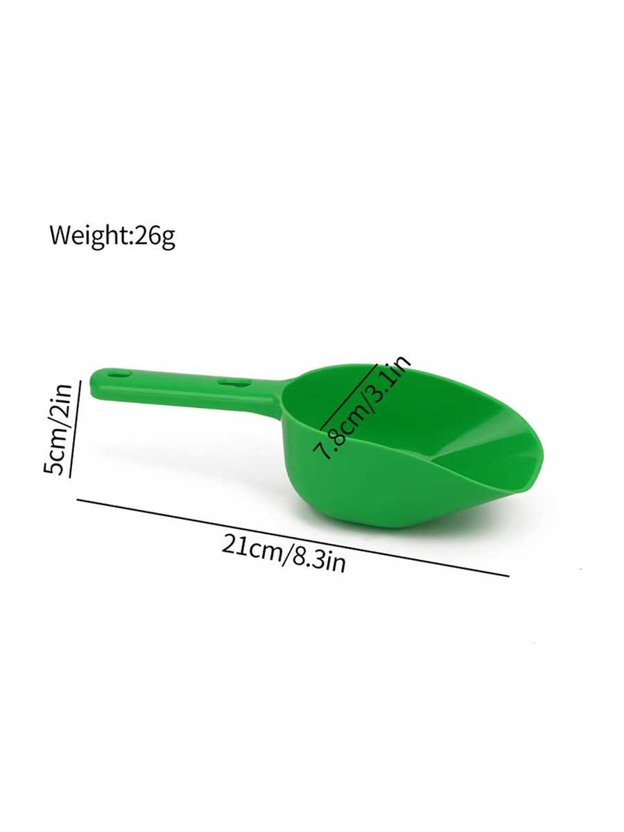 Multicolor plastic pet food scoop with an ergonomic handle for measuring dog and cat food