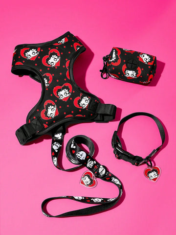 Multicolor cartoon pattern polyester pet harness and leash set with adjustable harness length for cats and dogs