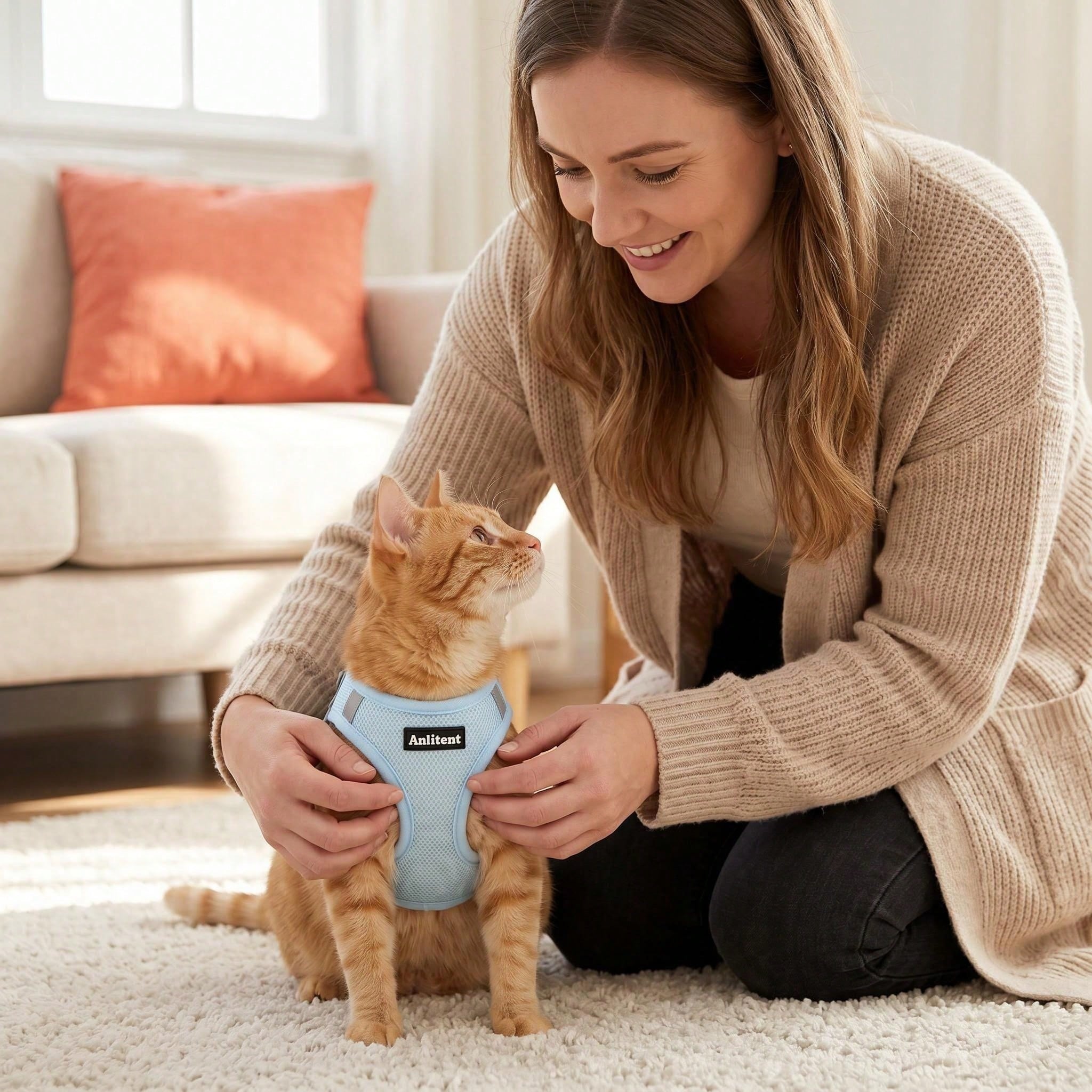 Colorblock reflective no-pull pet harness and 1.5m leash set for cats and small to medium dogs, featuring adjustable straps, breathable mesh, and anti-escape vest design.