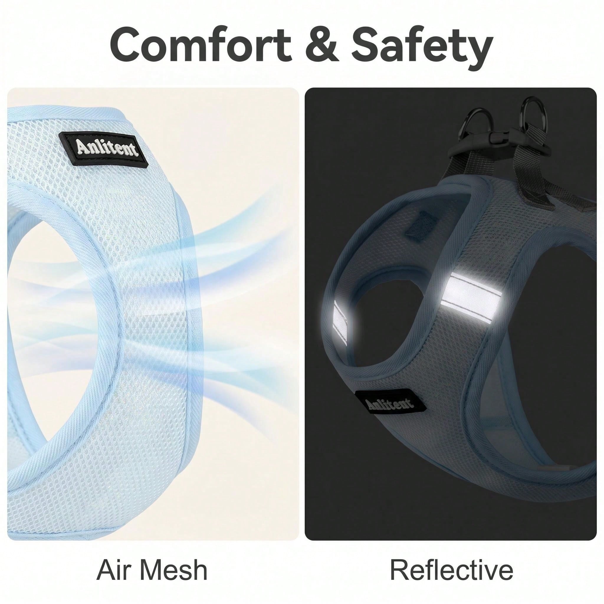 Colorblock reflective no-pull pet harness and 1.5m leash set for cats and small to medium dogs, featuring adjustable straps, breathable mesh, and anti-escape vest design.