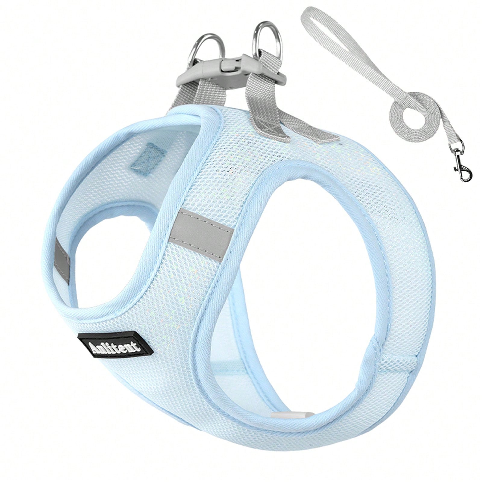Colorblock reflective no-pull pet harness and 1.5m leash set for cats and small to medium dogs, featuring adjustable straps, breathable mesh, and anti-escape vest design.