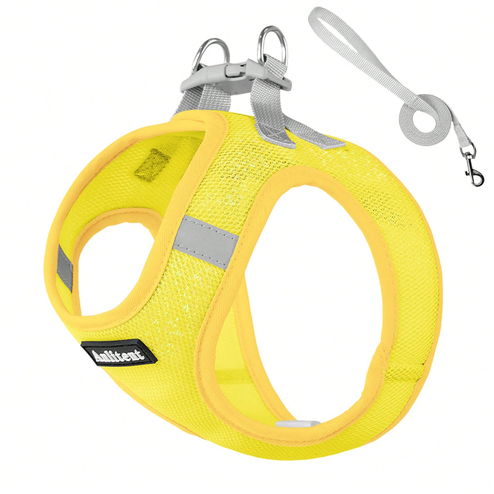 Colorblock reflective no-pull pet harness and 1.5m leash set for cats and small to medium dogs, featuring adjustable straps, breathable mesh, and anti-escape vest design.