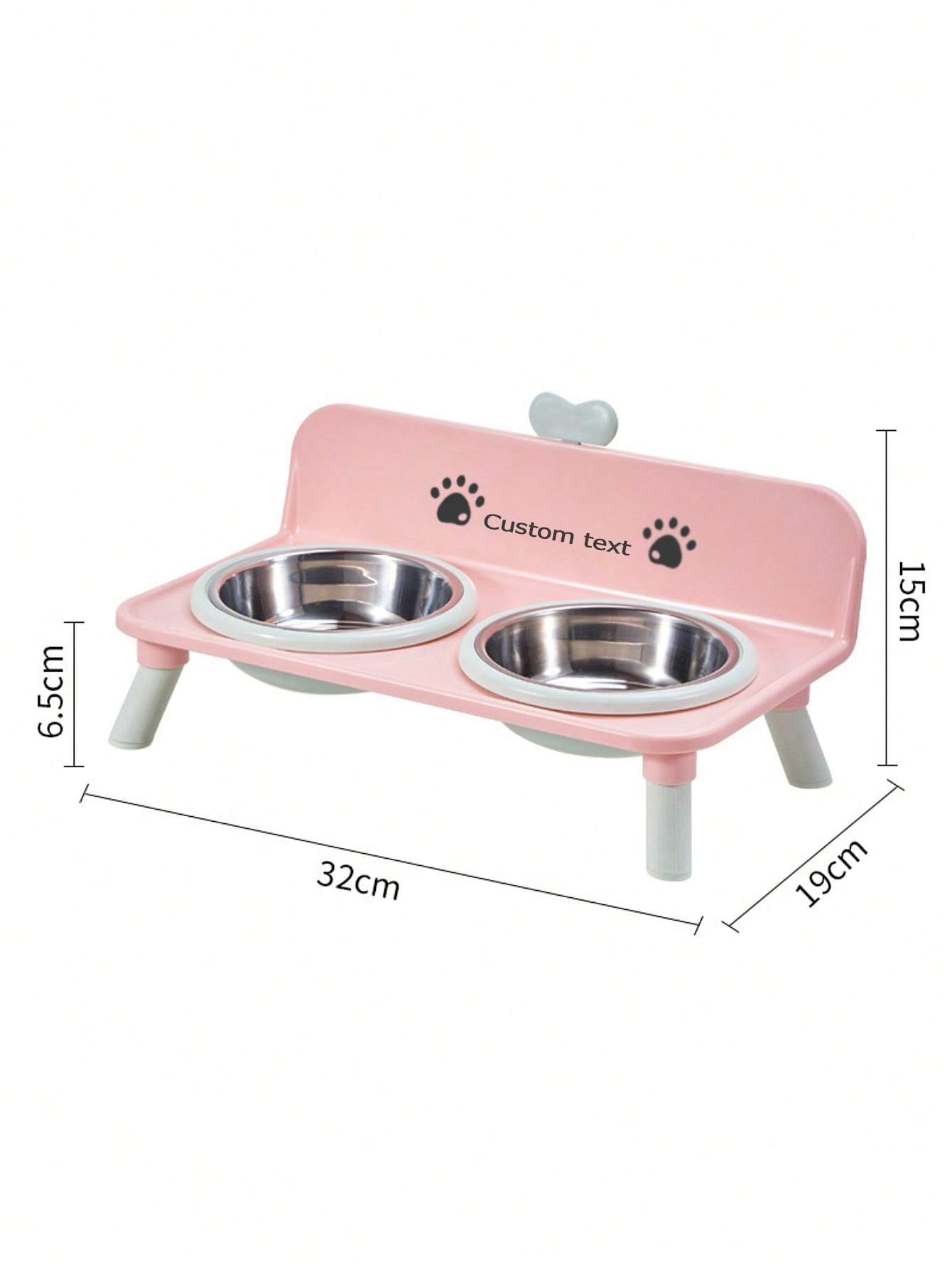 Customized Elevated Stainless Steel Plastic Dog Cat Bowl Set With Stand, Double Single Bowl Design, Small Dogs Cats, Heart Decor Splash Guard, Pet Feeder, Engraved Minimalist
