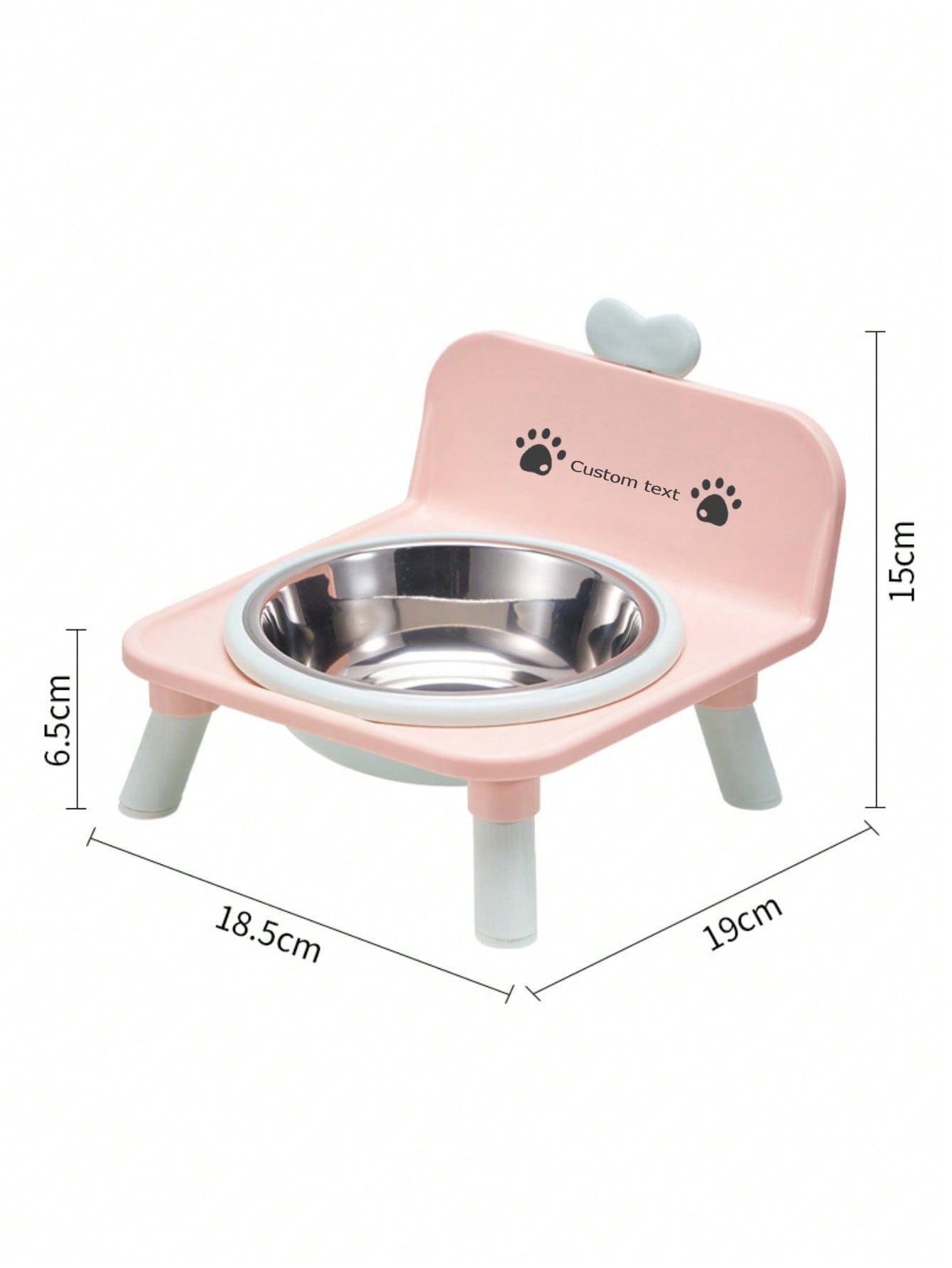 Customized Elevated Stainless Steel Plastic Dog Cat Bowl Set With Stand, Double Single Bowl Design, Small Dogs Cats, Heart Decor Splash Guard, Pet Feeder, Engraved Minimalist