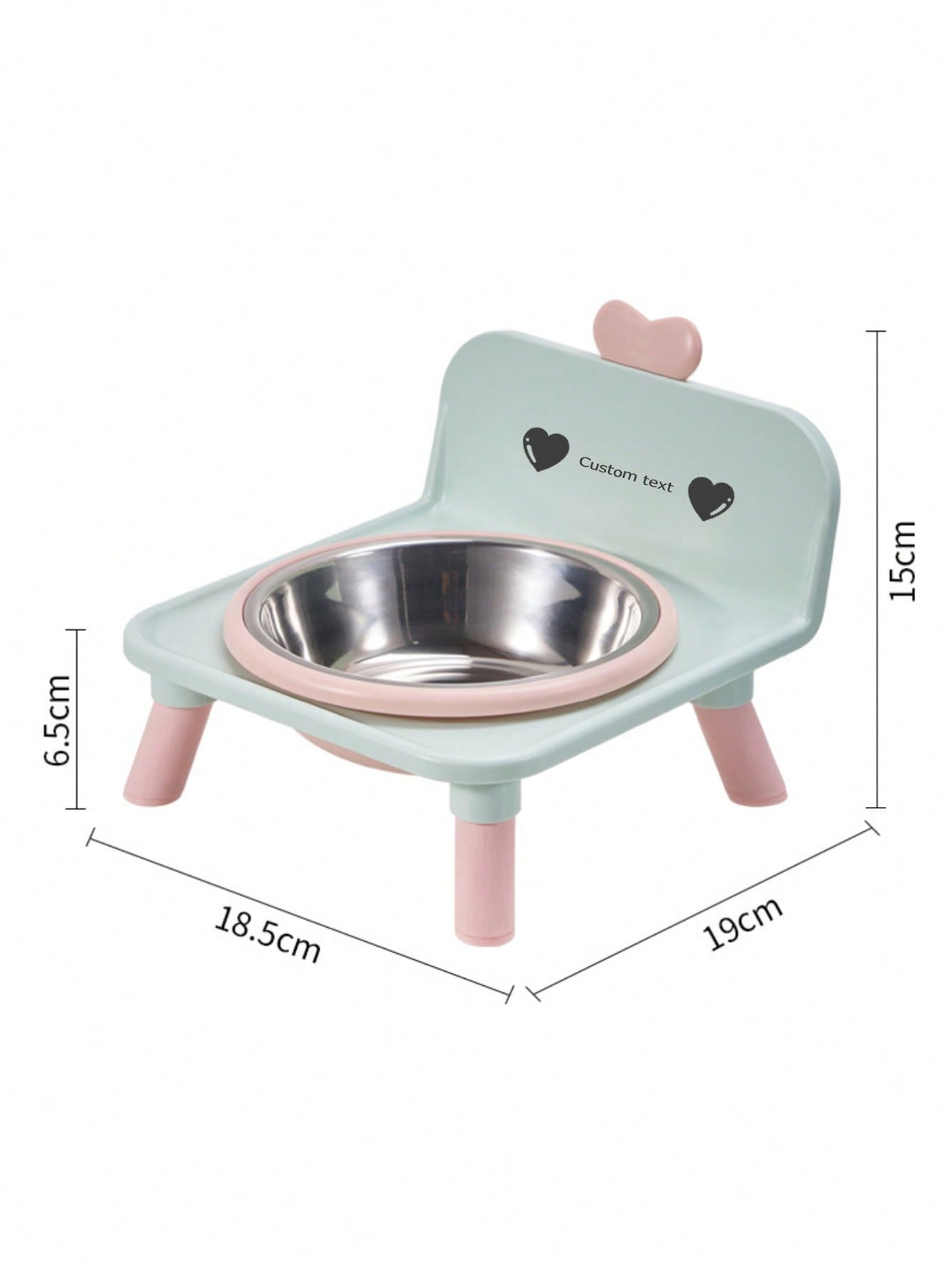 Customized Elevated Stainless Steel Plastic Dog Cat Bowl Set With Stand, Double Single Bowl Design, Small Dogs Cats, Heart Decor Splash Guard, Pet Feeder, Engraved Minimalist