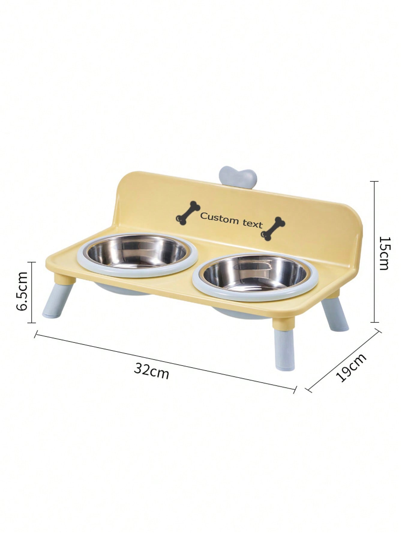 Customized Elevated Stainless Steel Plastic Dog Cat Bowl Set With Stand, Double Single Bowl Design, Small Dogs Cats, Heart Decor Splash Guard, Pet Feeder, Engraved Minimalist