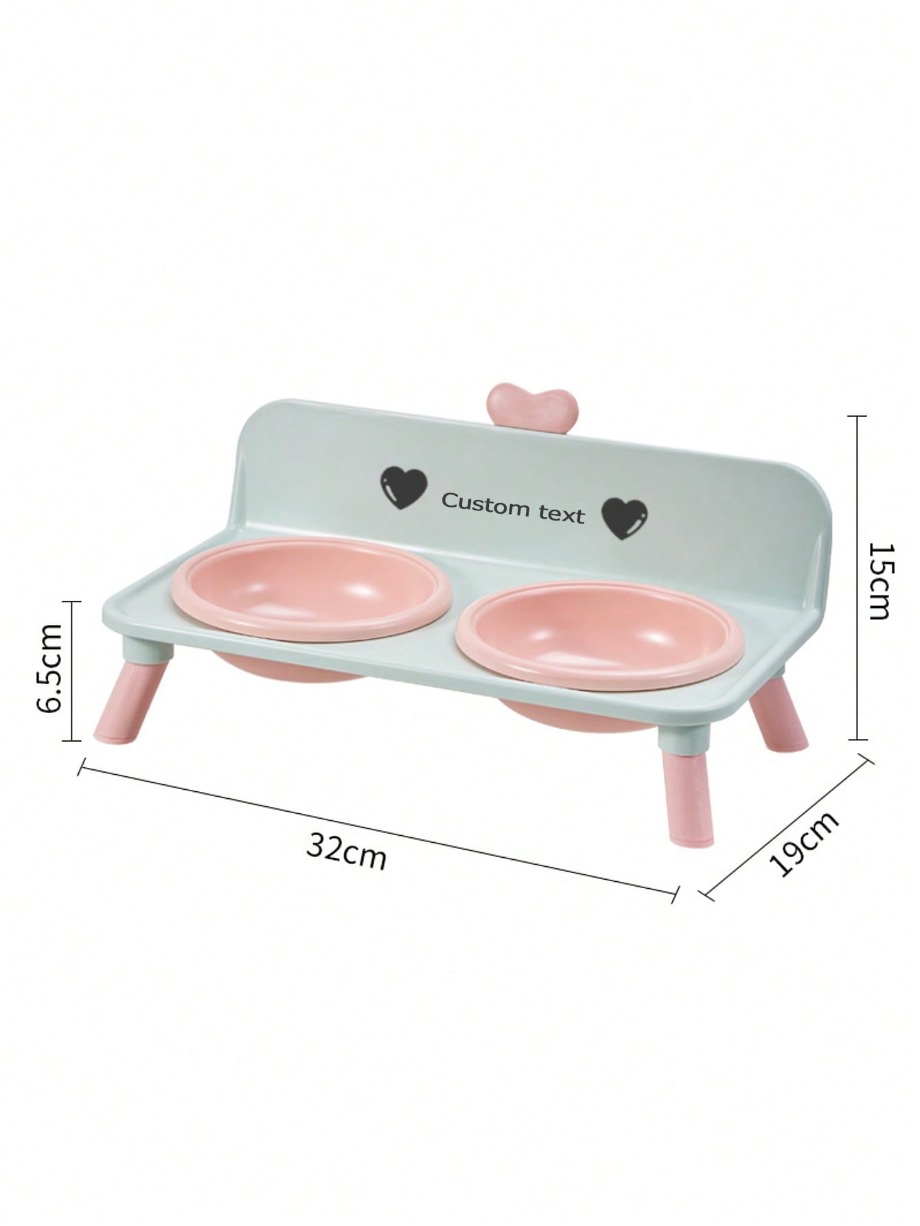Customized Elevated Stainless Steel Plastic Dog Cat Bowl Set With Stand, Double Single Bowl Design, Small Dogs Cats, Heart Decor Splash Guard, Pet Feeder, Engraved Minimalist