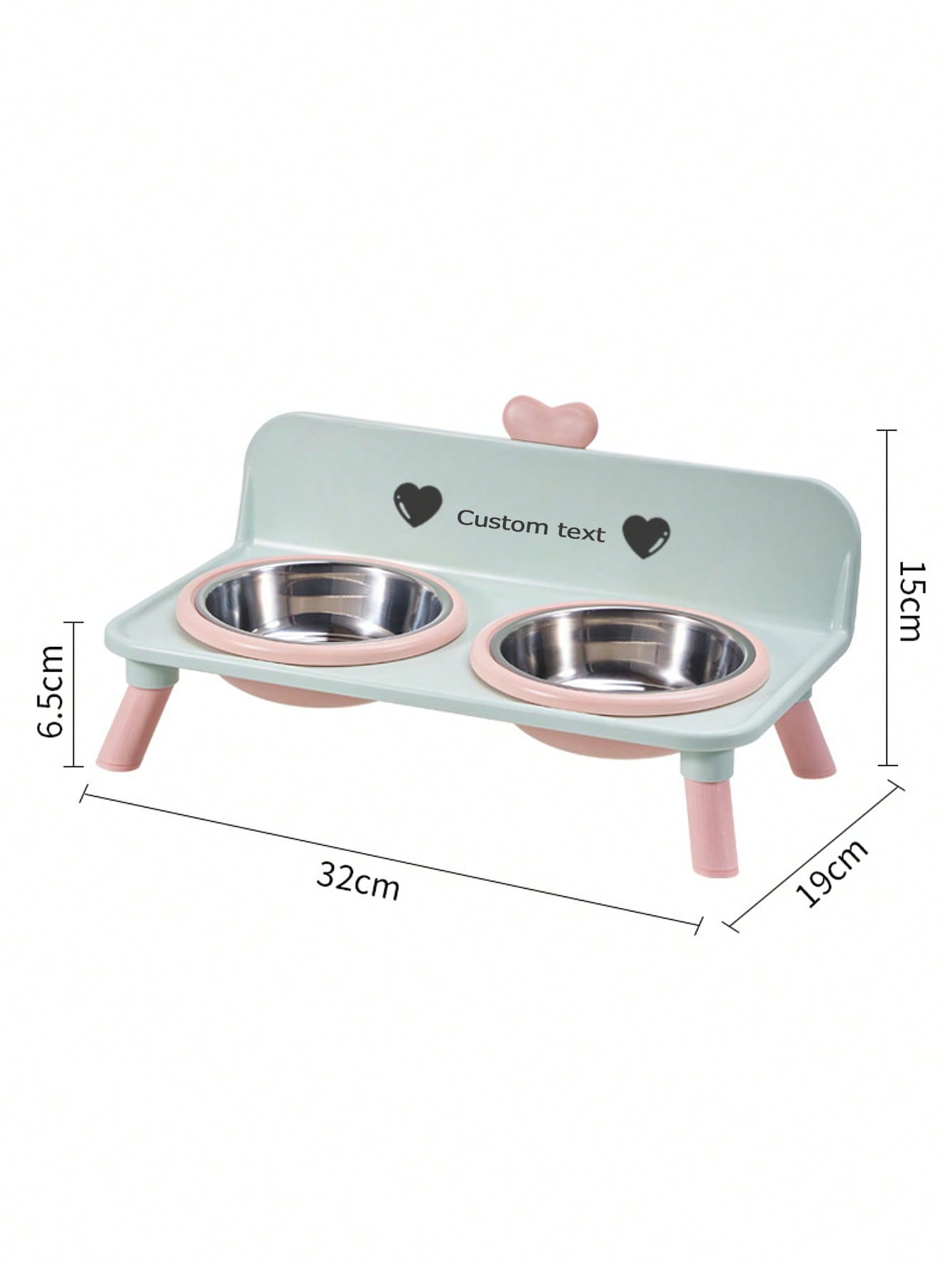 Customized Elevated Stainless Steel Plastic Dog Cat Bowl Set With Stand, Double Single Bowl Design, Small Dogs Cats, Heart Decor Splash Guard, Pet Feeder, Engraved Minimalist