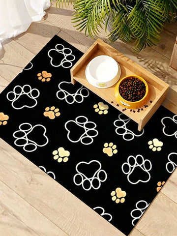 Multicolor graphic paw print pet dining mat for cats and dogs made of quick-dry polyester material