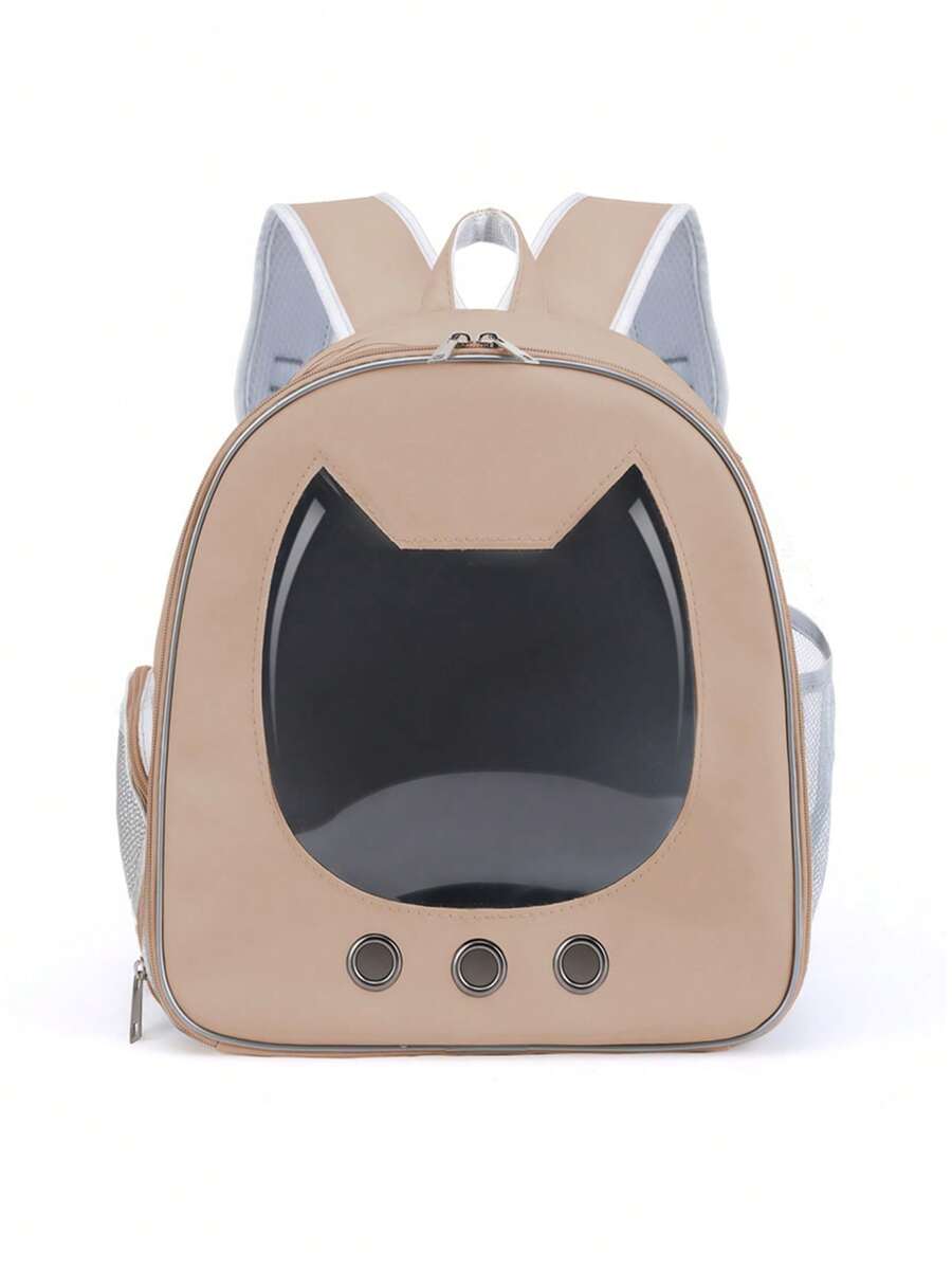 Multicolor double-shoulder cat backpack carrier made of PU material, designed for outdoor travel with cats and small dogs.