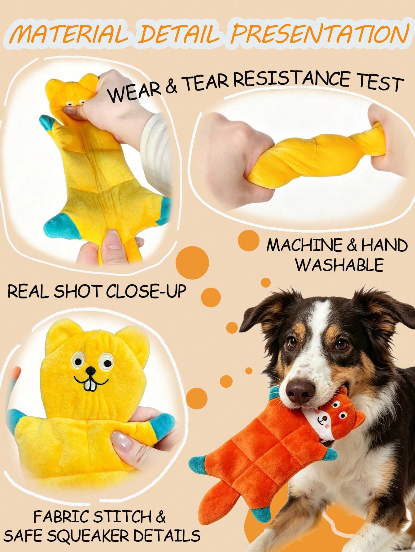 Cute Sound-Making Plush Pet Doll - Brown Bear, Squirrel, Fox, Koala, Raccoon, Rabbit, With BIBI Sound Chip, Chew-Resistant, Suitable For Medium And Large Dogs And Cats, And Materials