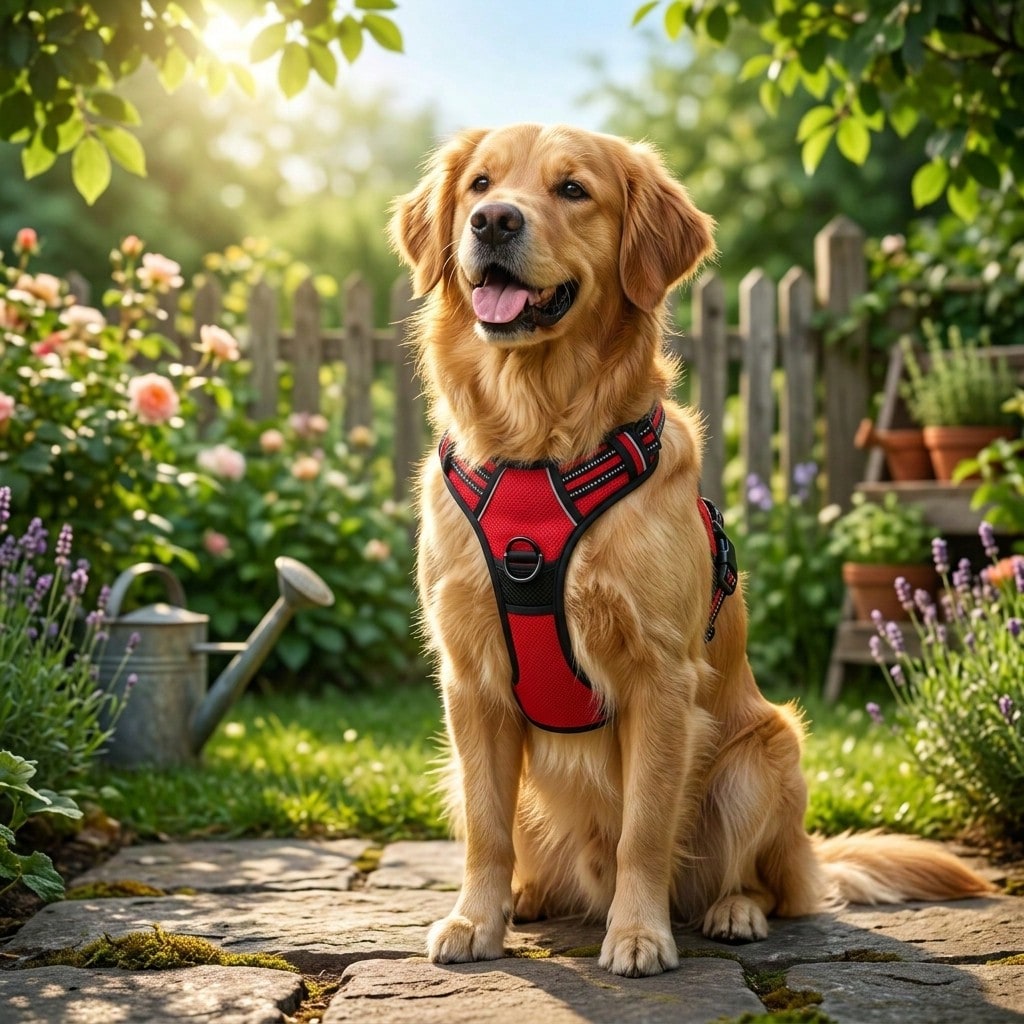 Reflective anti-pull dog harness and leash set with quick release buckle and comfortable thick handle for walking and training cats or dogs