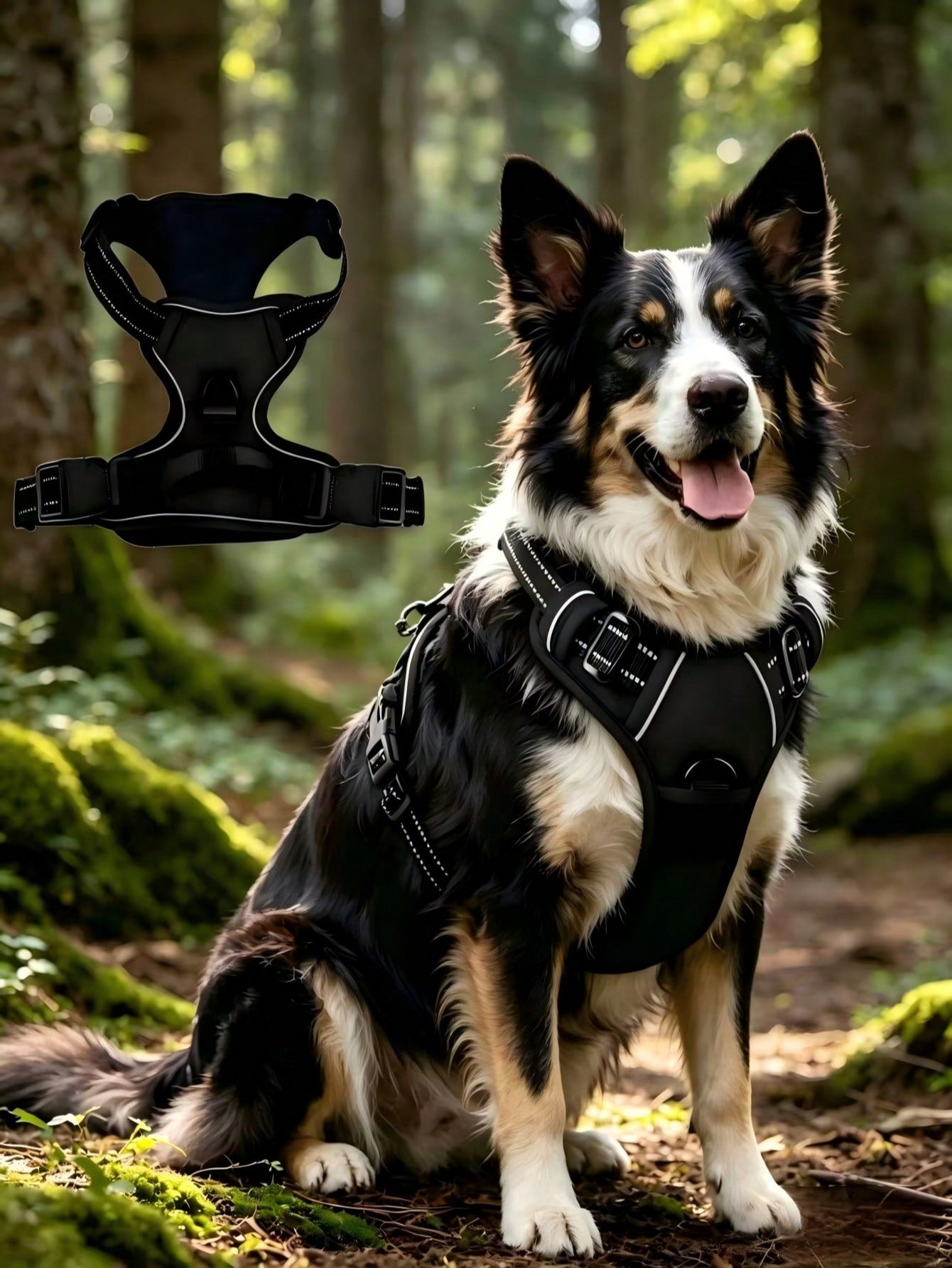 Reflective anti-pull dog harness and leash set with quick release buckle and comfortable thick handle for walking and training cats or dogs