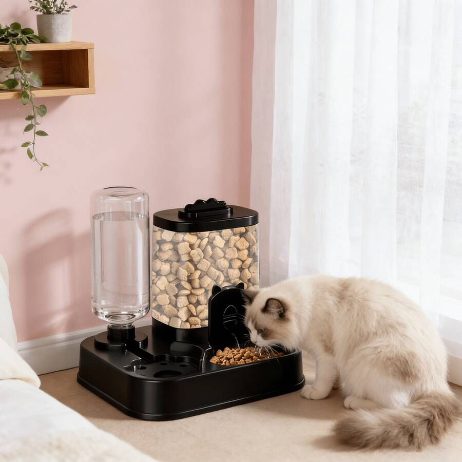 Black silicone automatic water dispenser with drinking bowl for cats and dogs