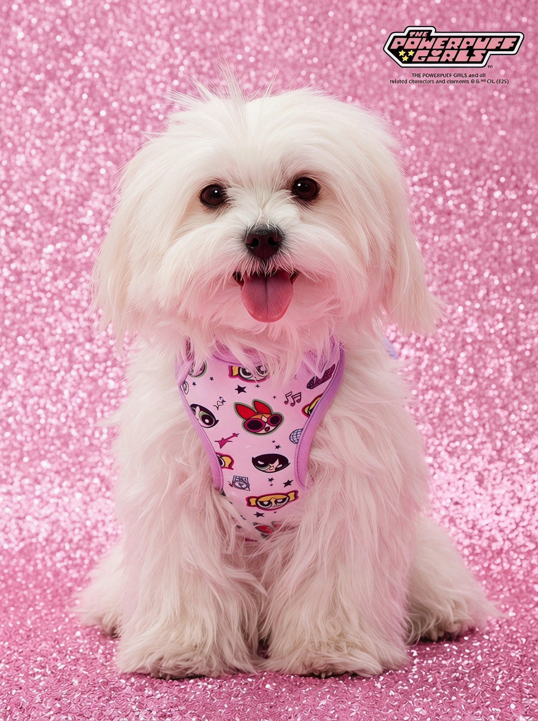 Mauve purple polyester dog harness with a cartoon pattern for everyday pet wear