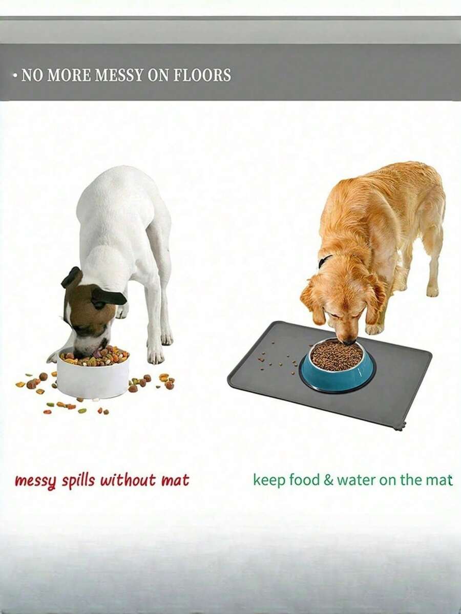 Rectangular solid color silicone pet food bowl mat with non-slip and waterproof surface for dog and cat feeding.
