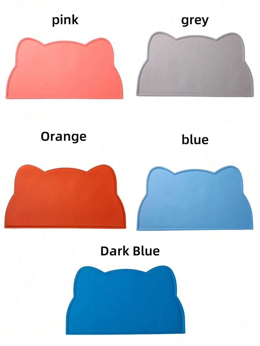 Rectangular solid color silicone pet food bowl mat with non-slip and waterproof surface for dog and cat feeding.
