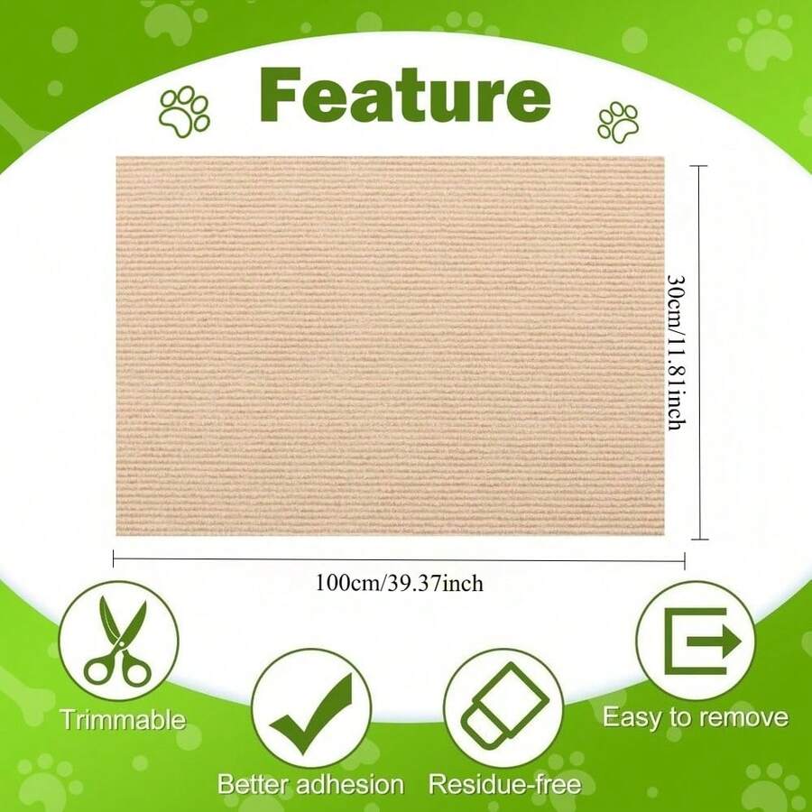 Trimmable polyester cat scratching mat and sofa corner protector pad measuring 30x100 cm in plain design.