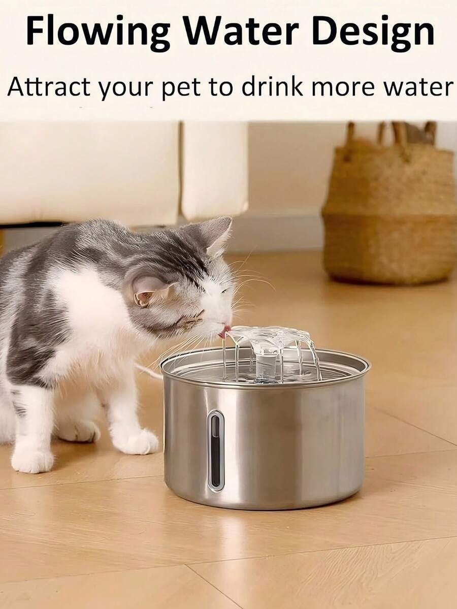 3L stainless steel automatic cat water fountain with quiet USB powered drinking dispenser design for pets
