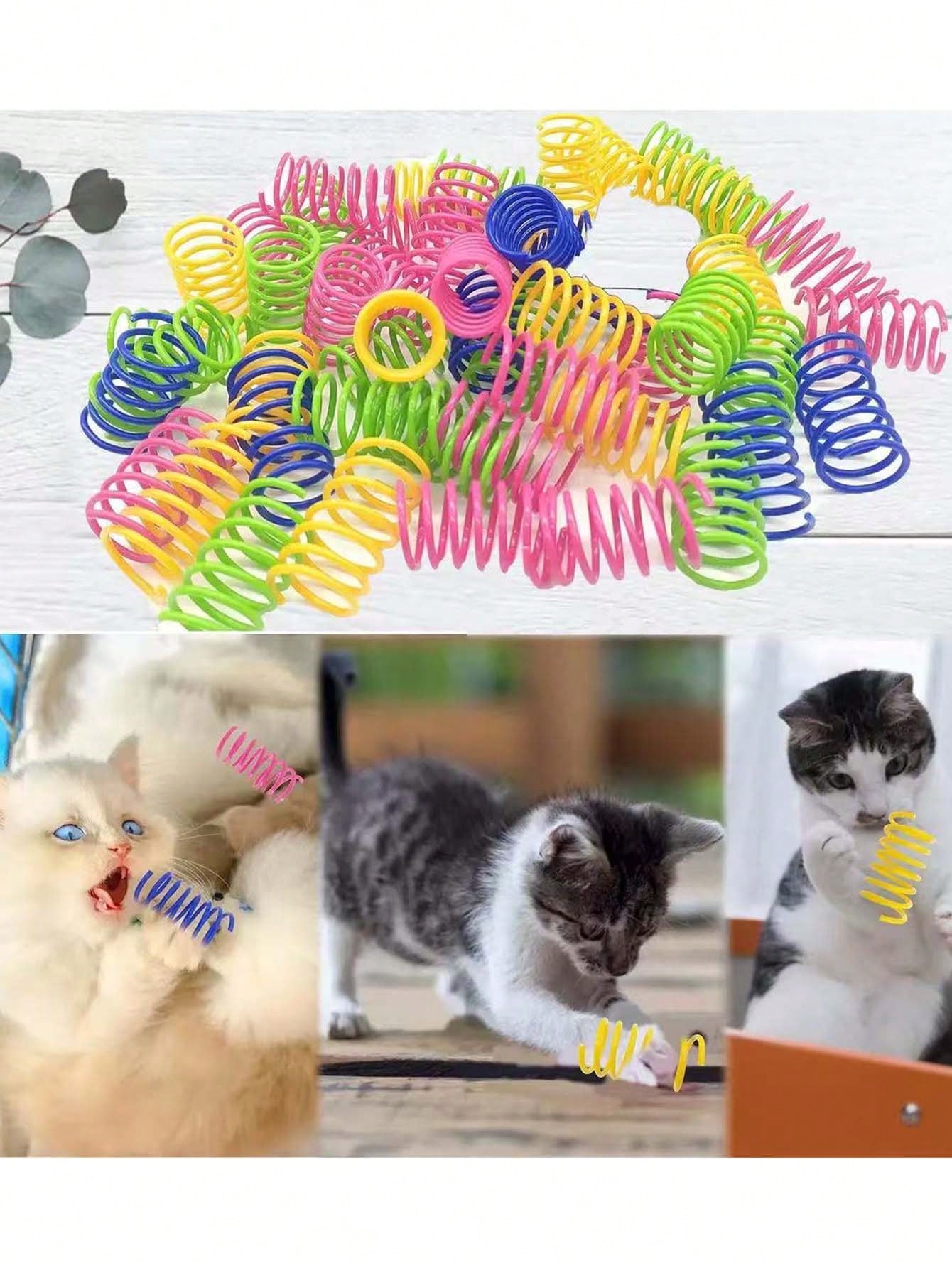 Pet Cat Self-Playing Toy, Plastic Colorful Spring Bouncing Interactive Teaser For Cats, Cat Supplies Cat Spiral Spring/Paper Crinkle Toys, 2/4/8/10/12/14/20/30/40/50/60 Pcs, Creative Toys To Kill Time And Keep Healthy Heavy-Duty Plastic Colorful Toys For