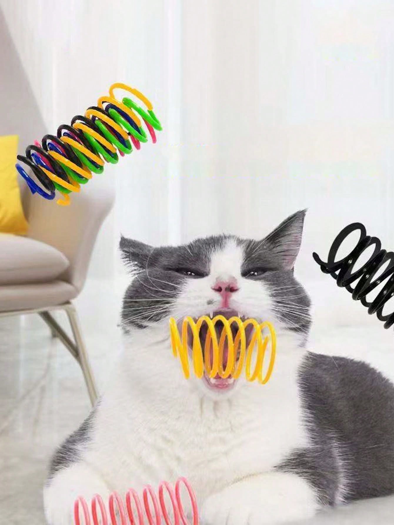 Pet Cat Self-Playing Toy, Plastic Colorful Spring Bouncing Interactive Teaser For Cats, Cat Supplies Cat Spiral Spring/Paper Crinkle Toys, 2/4/8/10/12/14/20/30/40/50/60 Pcs, Creative Toys To Kill Time And Keep Healthy Heavy-Duty Plastic Colorful Toys For