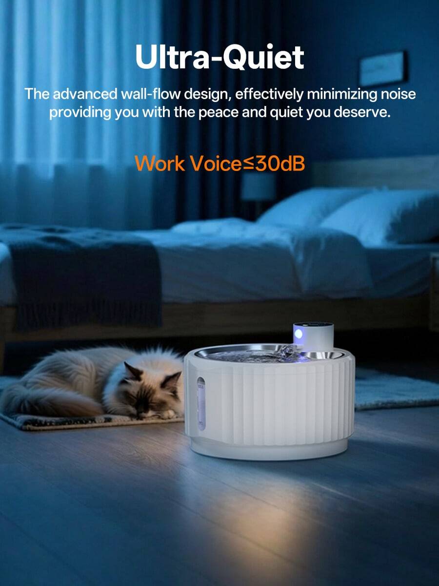 White rechargeable automatic cat water dispenser pet bowl with smart sensor and 2.8L capacity