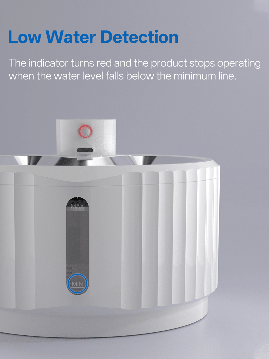 White rechargeable automatic cat water dispenser pet bowl with smart sensor and 2.8L capacity