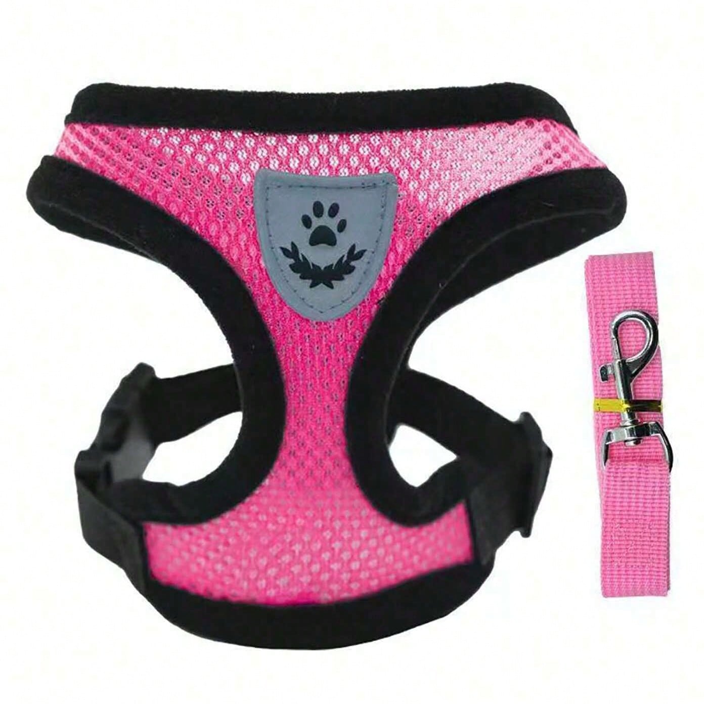 Multicolor polyester pet harness and leash set with breathable mesh, adjustable vest design, reflective details, and cartoon, colorblock, and plant patterns for small dogs and cats.