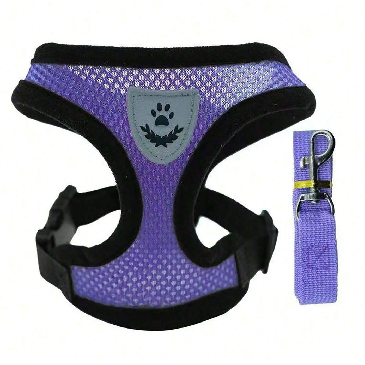 Multicolor polyester pet harness and leash set with breathable mesh, adjustable vest design, reflective details, and cartoon, colorblock, and plant patterns for small dogs and cats.